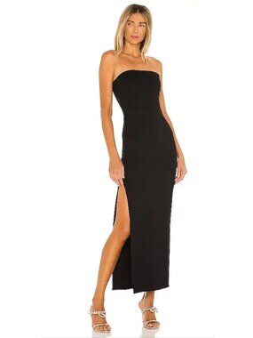 NBD Dream Gown in Black, Black Strapless Dress with Slit, Size XS
